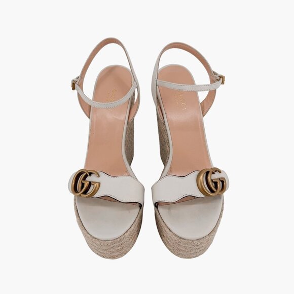 Gucci Aitana White GG Marmont Espadrille Platform Wedge Heel Sandal Size 37 US 7 - Picture 2 of 13